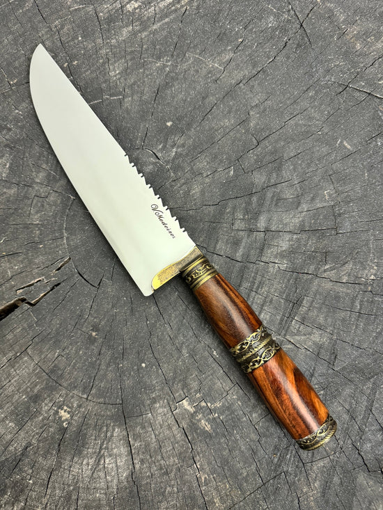 8" Artisan Knife, Native Hardwood & Nickel Rings, SS440 - 190mm