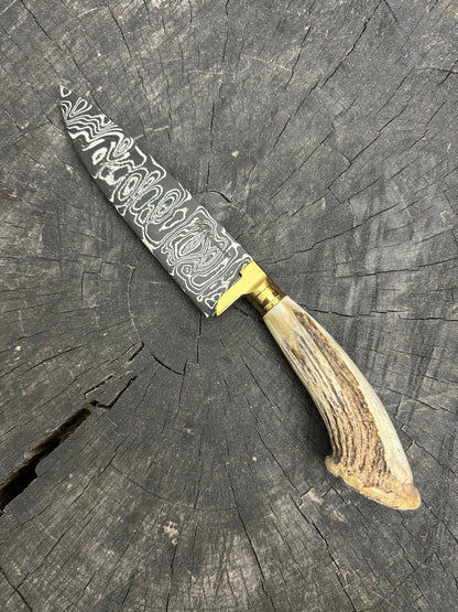 6&quot; Damascus Knife, Deer Antler, CS1095 15n20