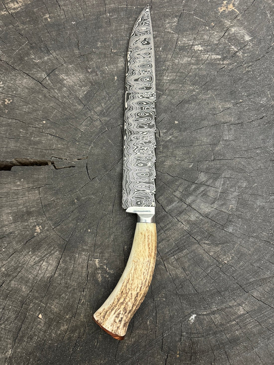 10" Damascus Knife, Deer Antler, CS1095 15n20