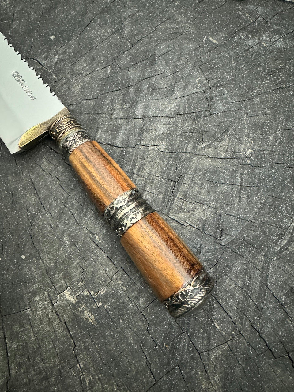 8&quot; Artisan Knife, Native Hardwood &amp; Nickel Rings, SS440 - 190mm