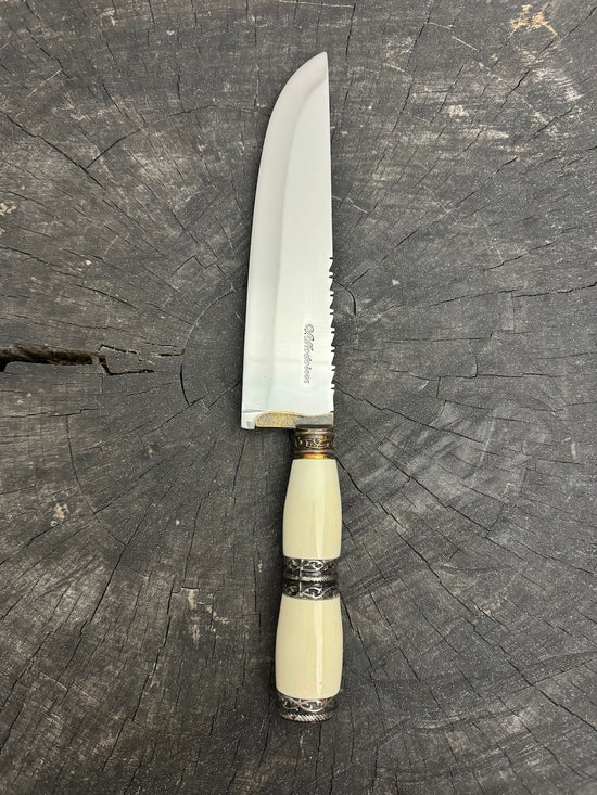 8" Artisan Knife, Ostrich Bone & Nickel Ring, SS440 - 190mm