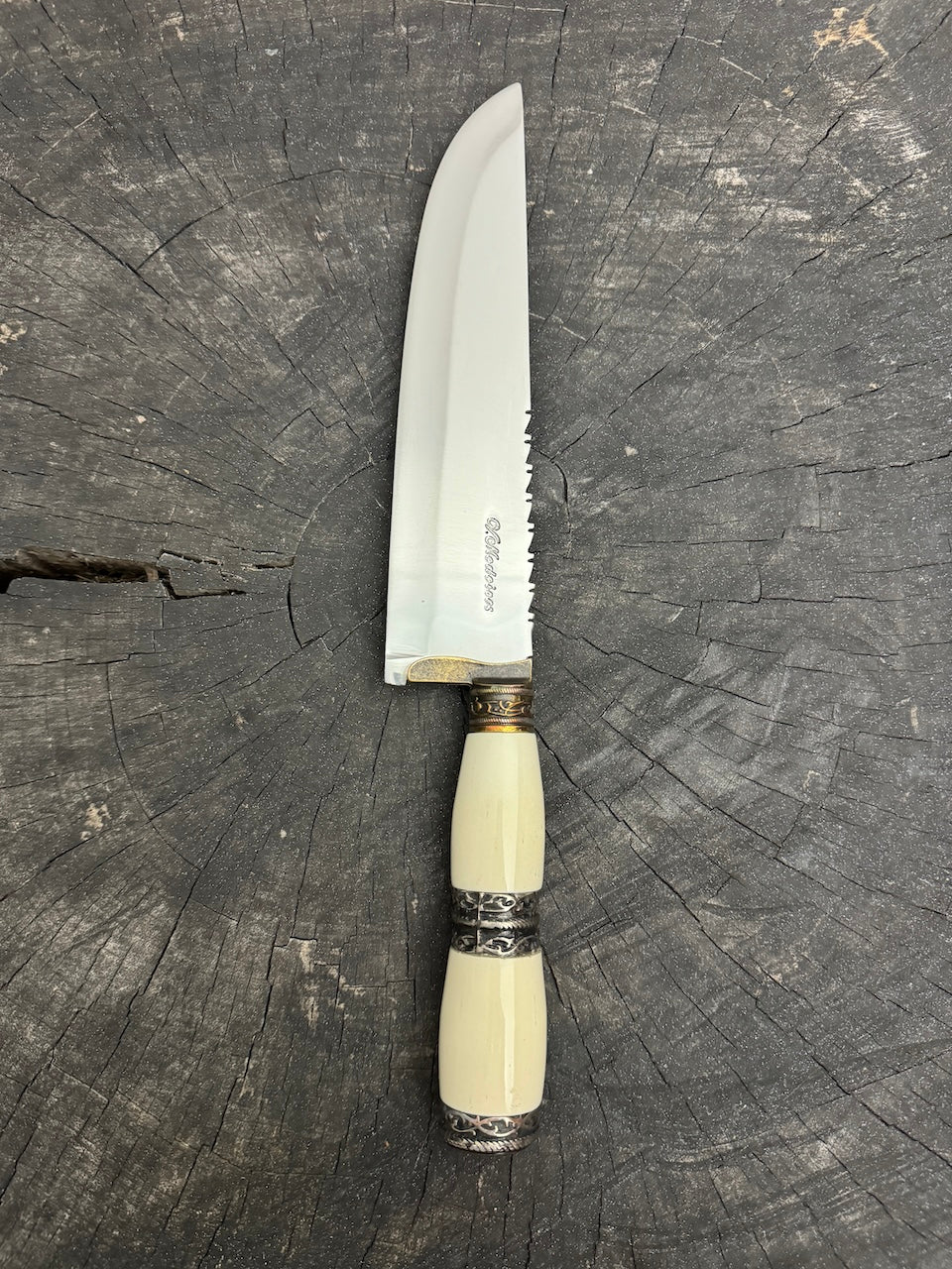 8&quot; Artisan Knife, Ostrich Bone &amp; Nickel Ring, SS440 - 190mm