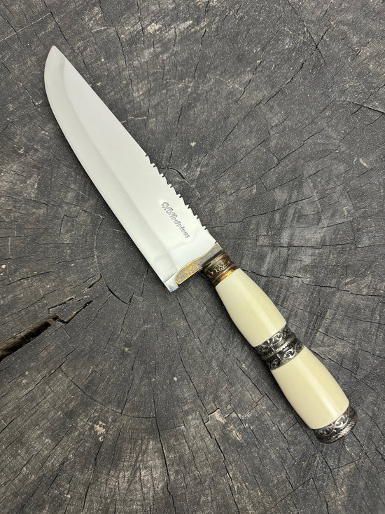 8" Artisan Knife, Ostrich Bone & Nickel Ring, SS440 - 190mm