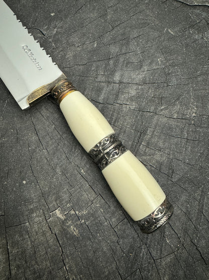 8&quot; Artisan Knife, Ostrich Bone &amp; Nickel Ring, SS440 - 190mm