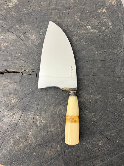 8" Cutelo / Cleaver, Ostrich Bone &amp; Curly Maple, SS440 - 190mm
