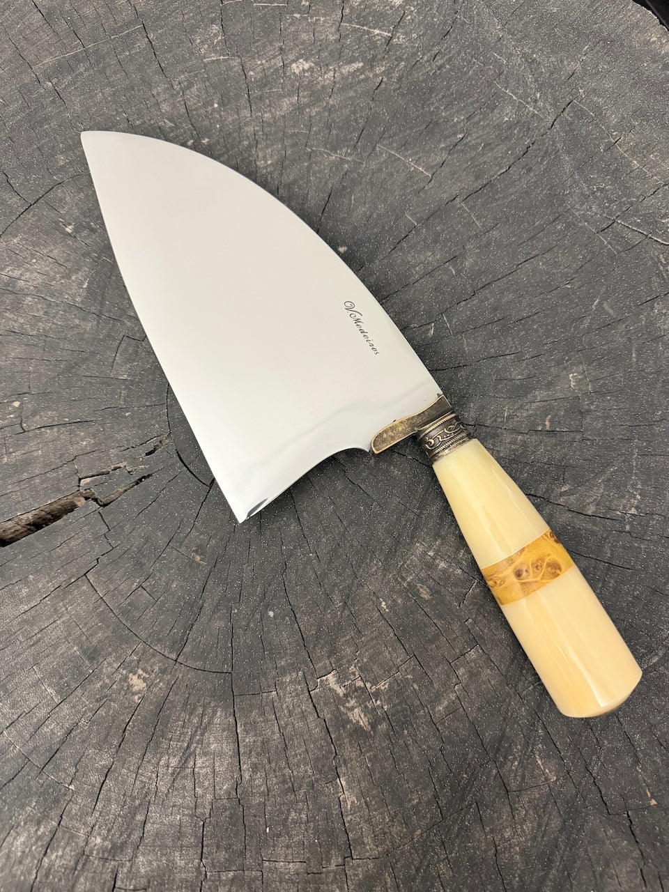 8" Cutelo / Cleaver, Ostrich Bone &amp; Curly Maple, SS440 - 190mm