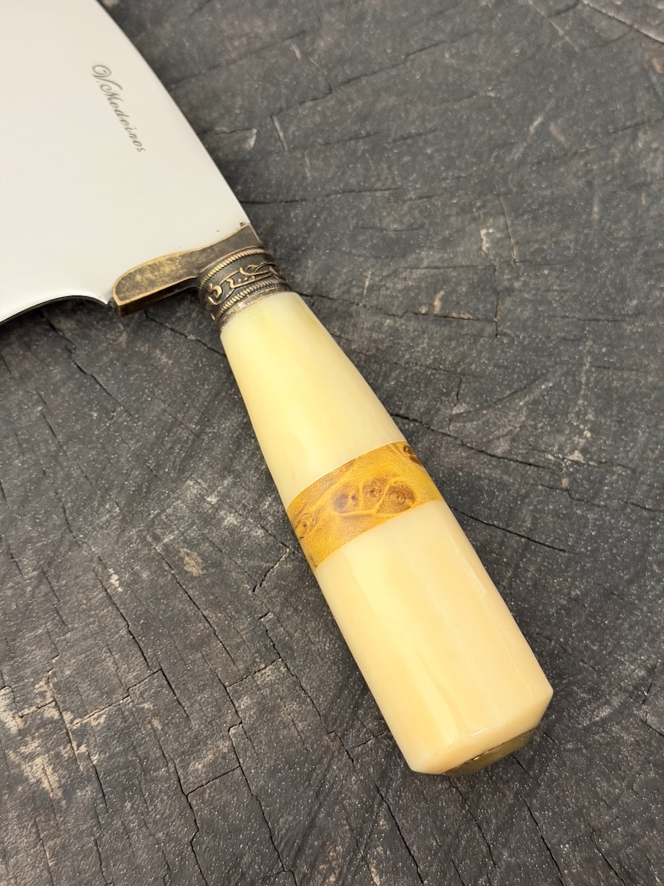 8" Cutelo / Cleaver, Ostrich Bone &amp; Curly Maple, SS440 - 190mm