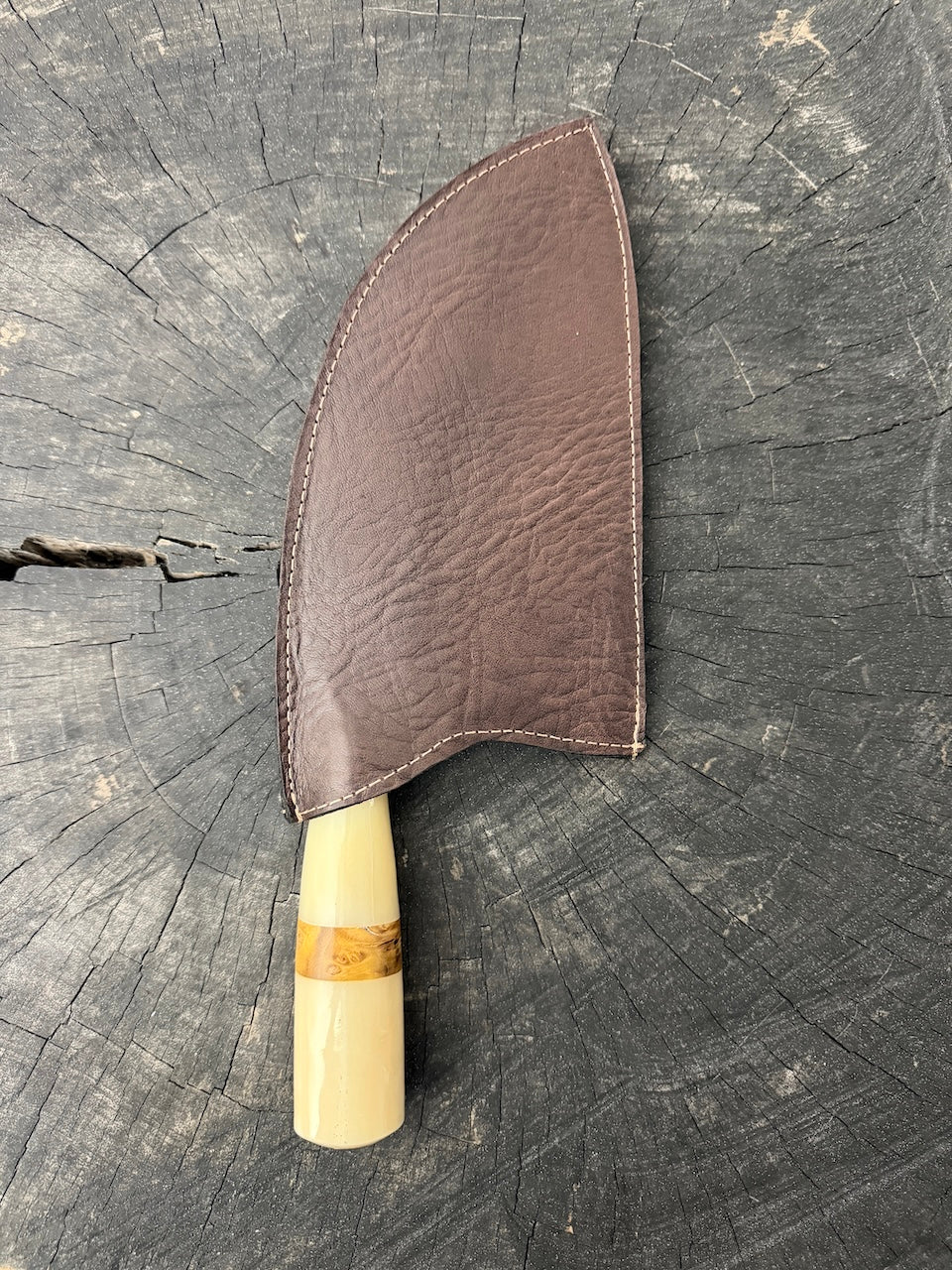 8" Cutelo / Cleaver, Ostrich Bone &amp; Curly Maple, SS440 - 190mm