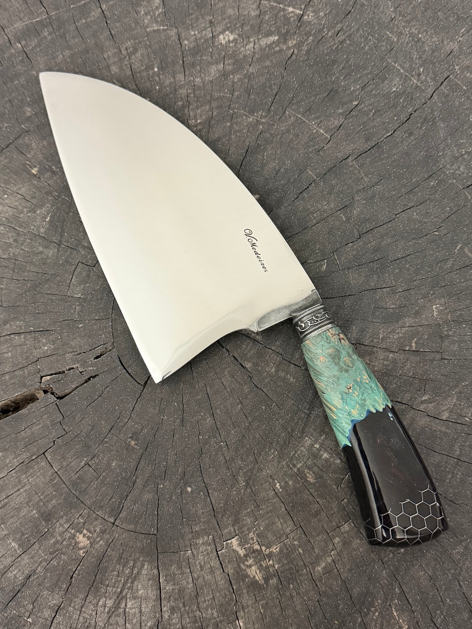 8" Cutelo / Cleaver, Glowing Hybrid Maple Burl, SS440 - 190mm