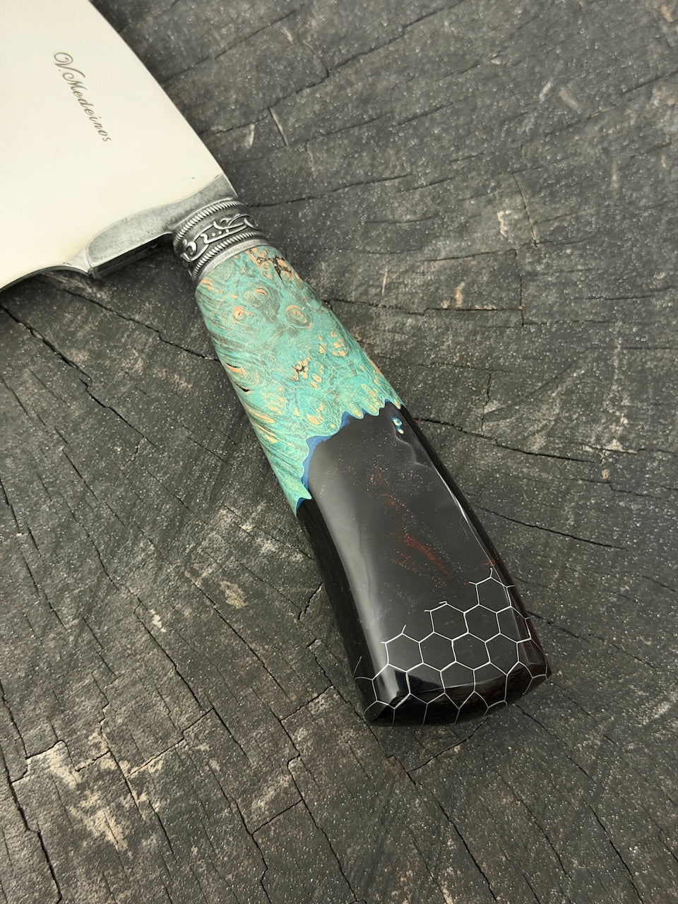 8" Cutelo / Cleaver, Glowing Hybrid Maple Burl, SS440 - 190mm