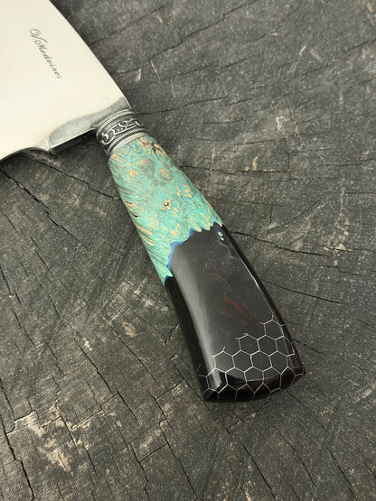 8" Cutelo / Cleaver, Glowing Hybrid Maple Burl, SS440 - 190mm