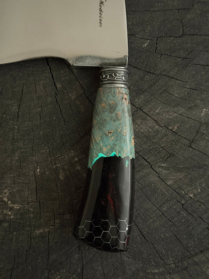 8" Cutelo / Cleaver, Glowing Hybrid Maple Burl, SS440 - 190mm