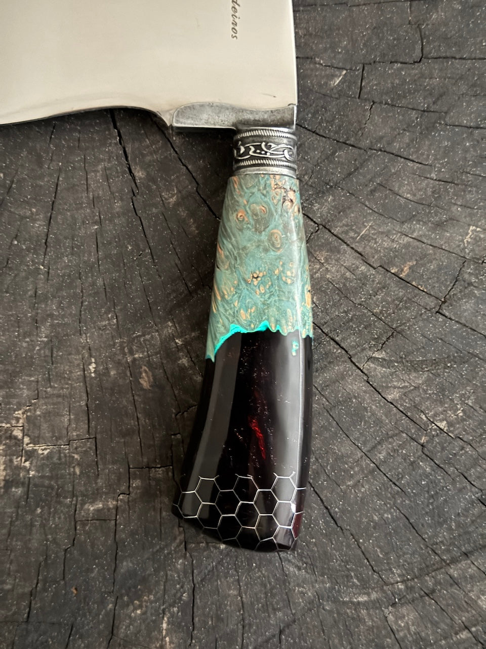 8" Cutelo / Cleaver, Glowing Hybrid Maple Burl, SS440 - 190mm