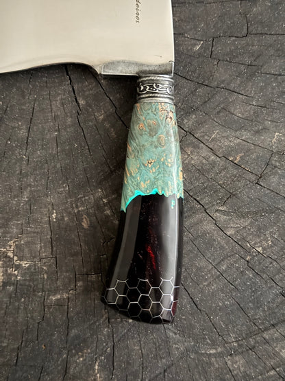 8" Cutelo / Cleaver, Glowing Hybrid Maple Burl, SS440 - 190mm