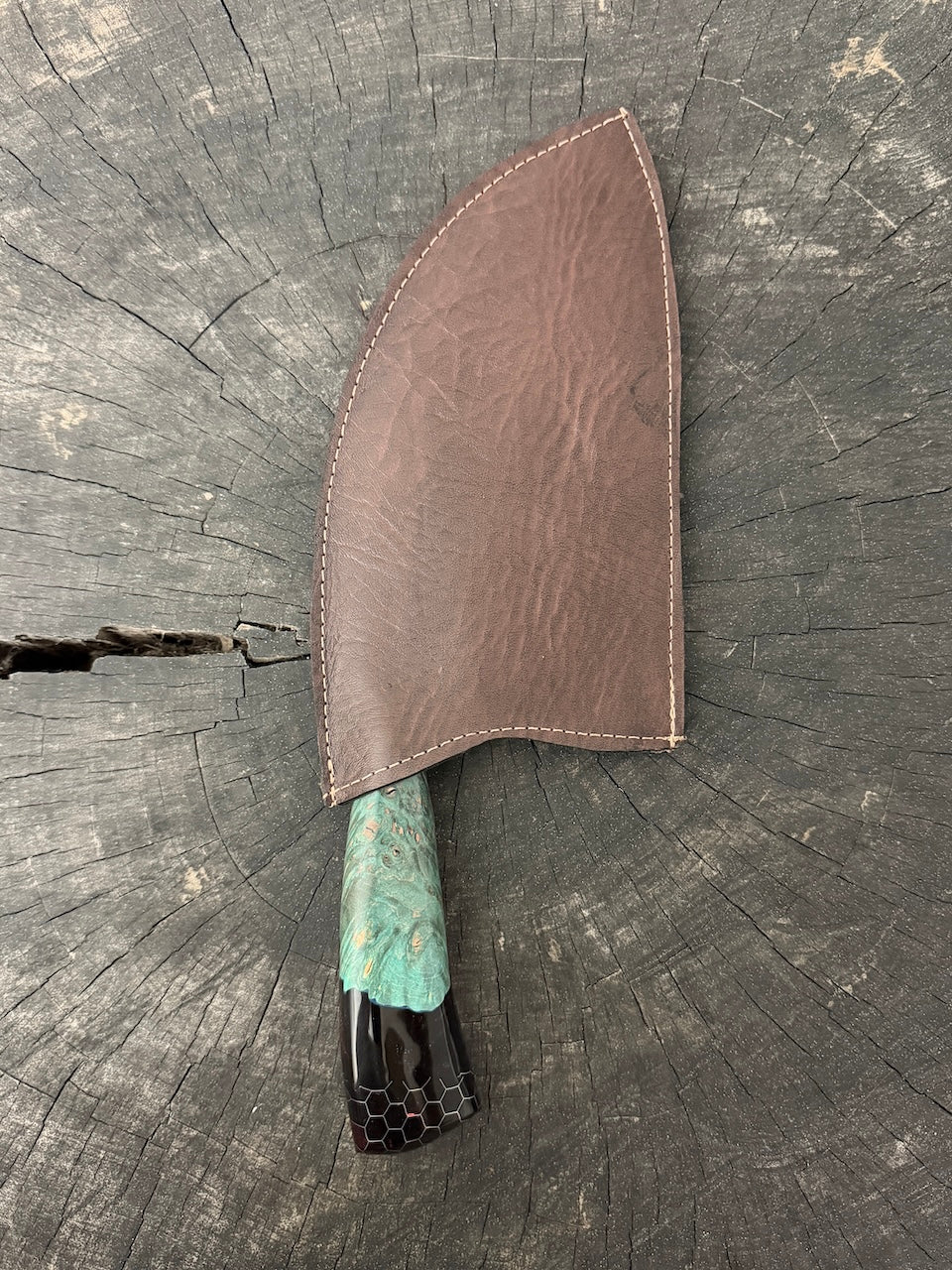 8" Cutelo / Cleaver, Glowing Hybrid Maple Burl, SS440 - 190mm