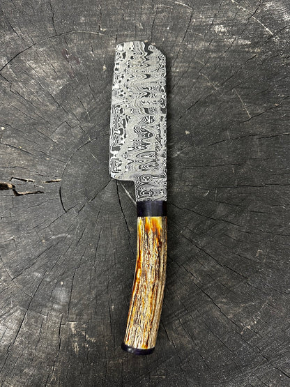 5.5&quot; Damascus Cleaver Knife, Deer Antler, CS1095 15n20