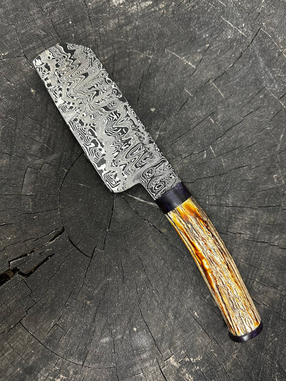 5.5&quot; Damascus Cleaver Knife, Deer Antler, CS1095 15n20