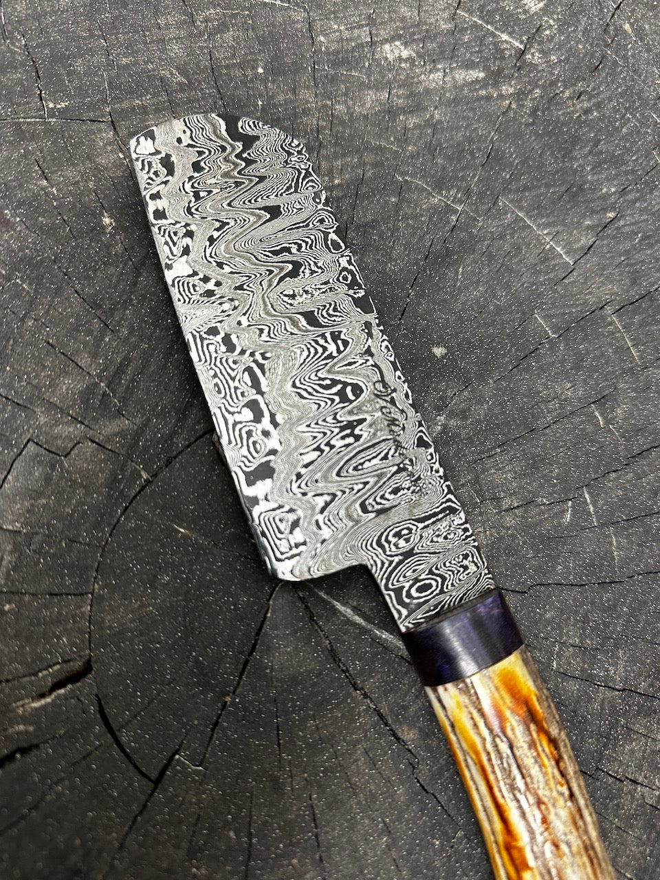 5.5&quot; Damascus Cleaver Knife, Deer Antler, CS1095 15n20