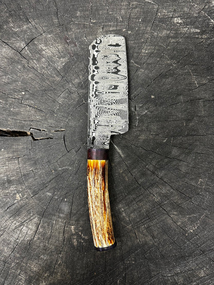 5.5&quot; Damascus Cleaver Knife, Deer Antler, CS1095 15n20