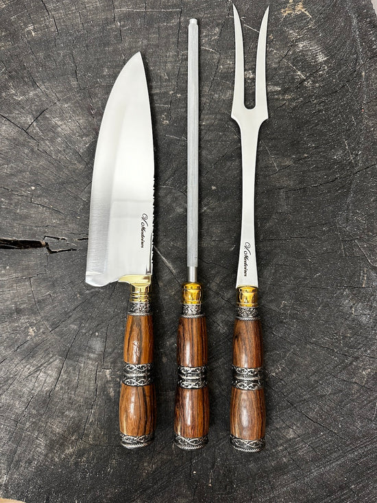 BBQ Knife Set, Jacaranda & Nickel Ring SS440 - 200mm
