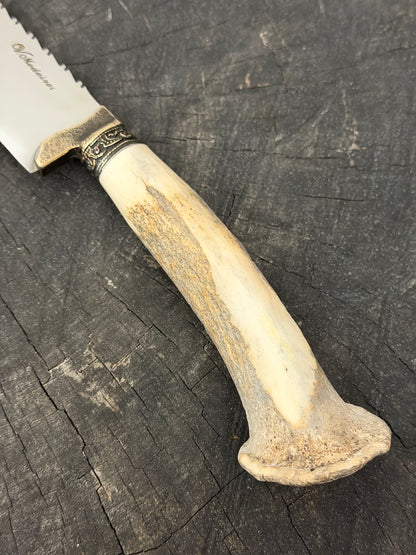 10" Butchers Knife, Deer Antler Roseta, SS440 - 250mm