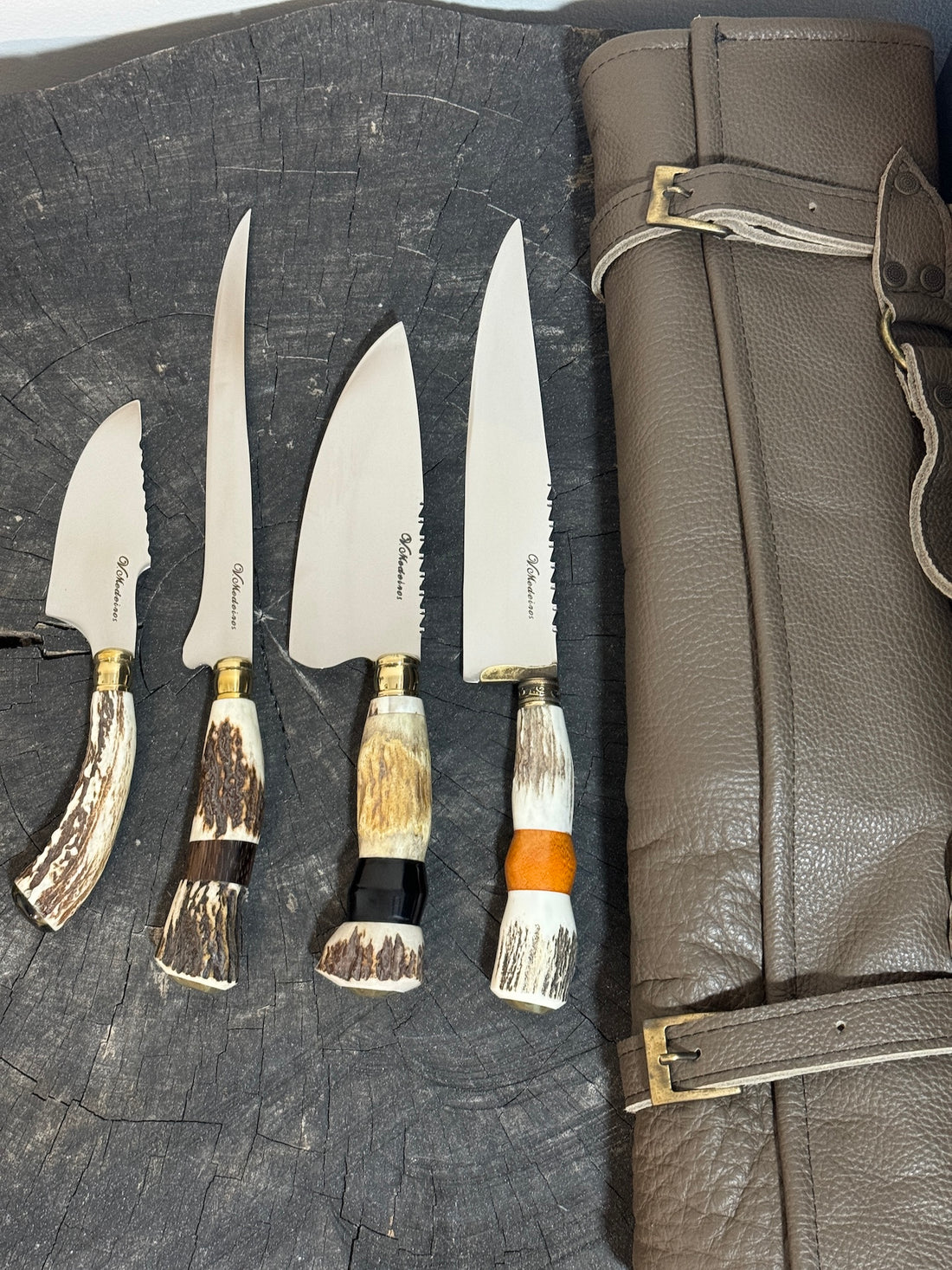 BBQ Knife &amp; Fork Set, Deer Antler, SS440 - 220mm