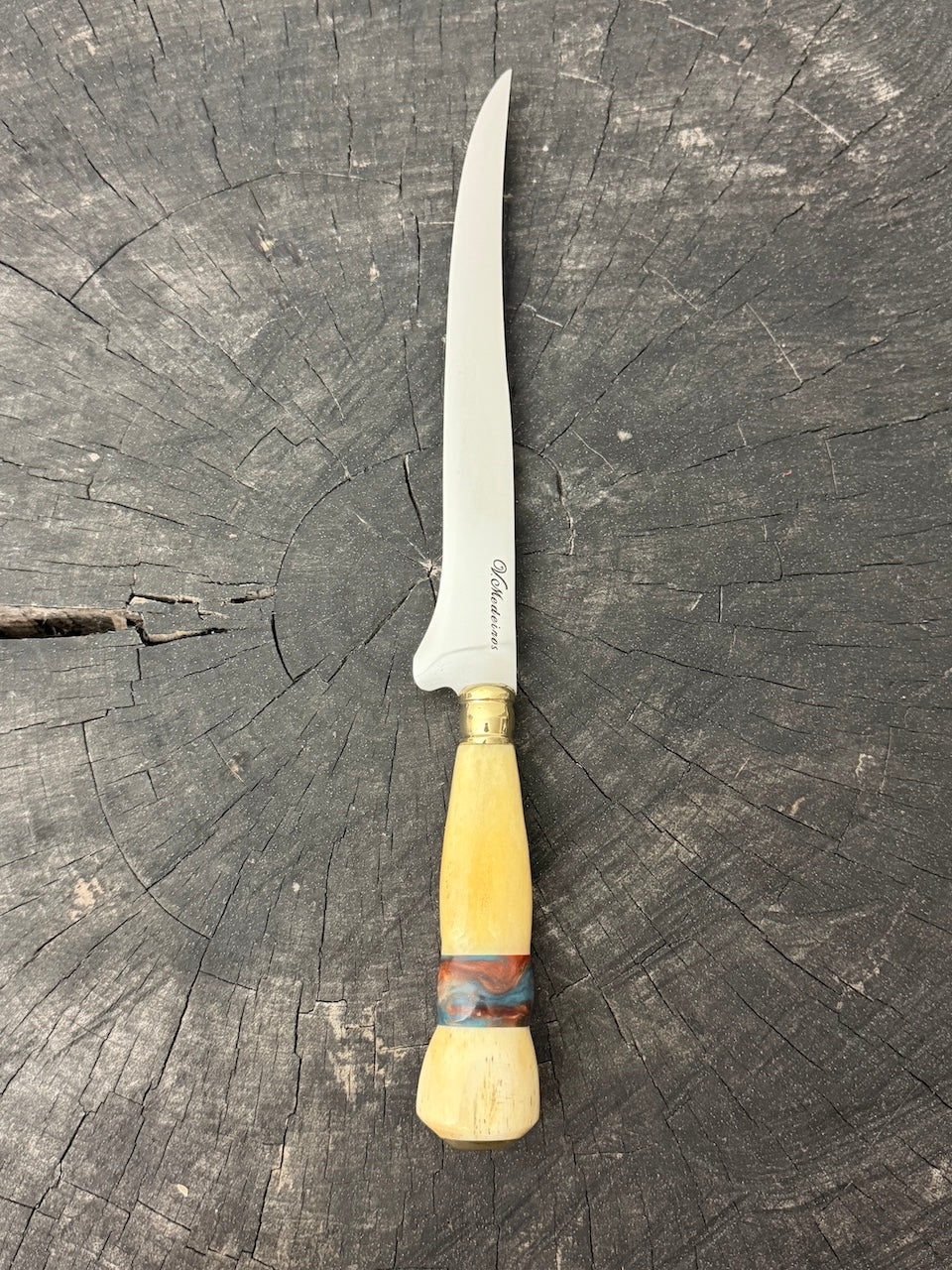 8" Boning Knife, Ostrich Bone &amp; Custom Resin, SS420 - 200mm