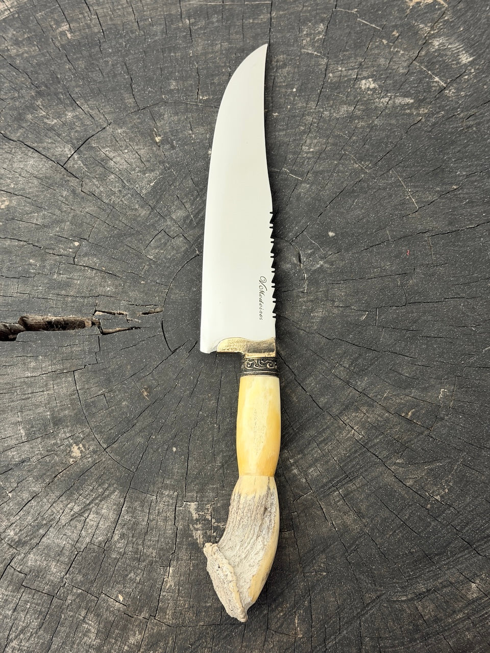 8" Artisan Knife, Ostrich Bone &amp; Deer Antler, SS440 - 190mm