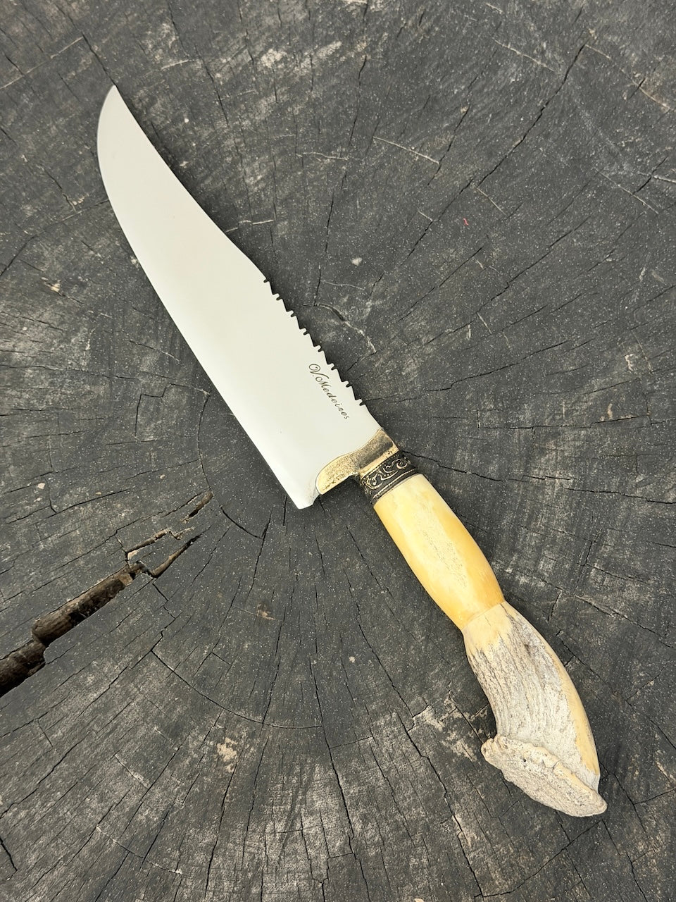 8" Artisan Knife, Ostrich Bone &amp; Deer Antler, SS440 - 190mm