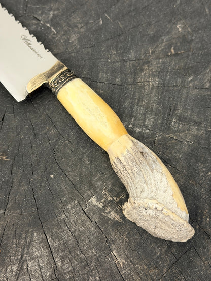 8" Artisan Knife, Ostrich Bone &amp; Deer Antler, SS440 - 190mm