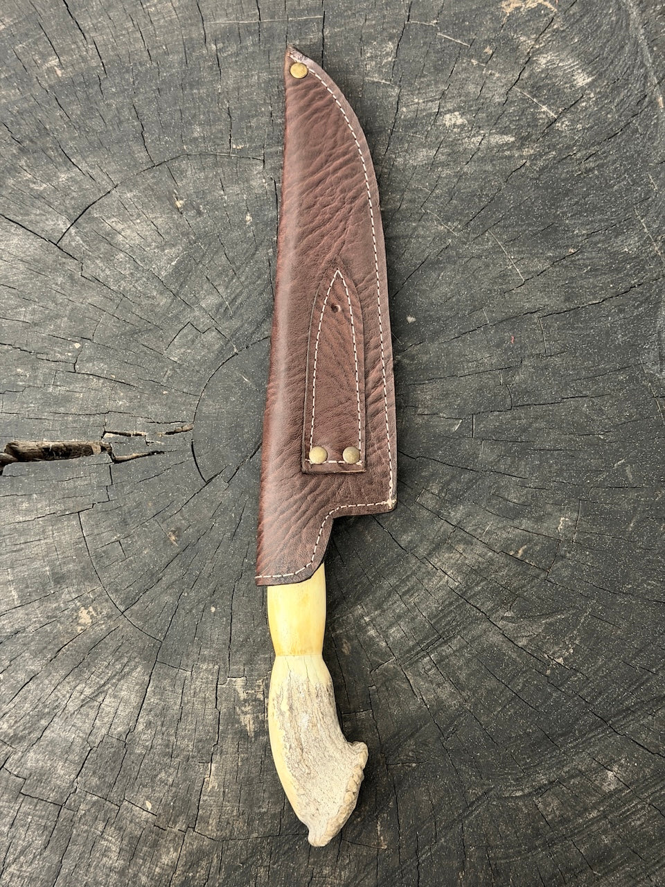 8" Artisan Knife, Ostrich Bone &amp; Deer Antler, SS440 - 190mm