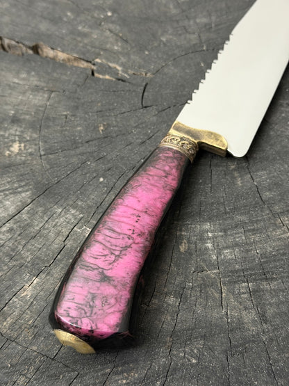 9" Artisan BBQ Knife, Custom Block, SS440 - 230mm