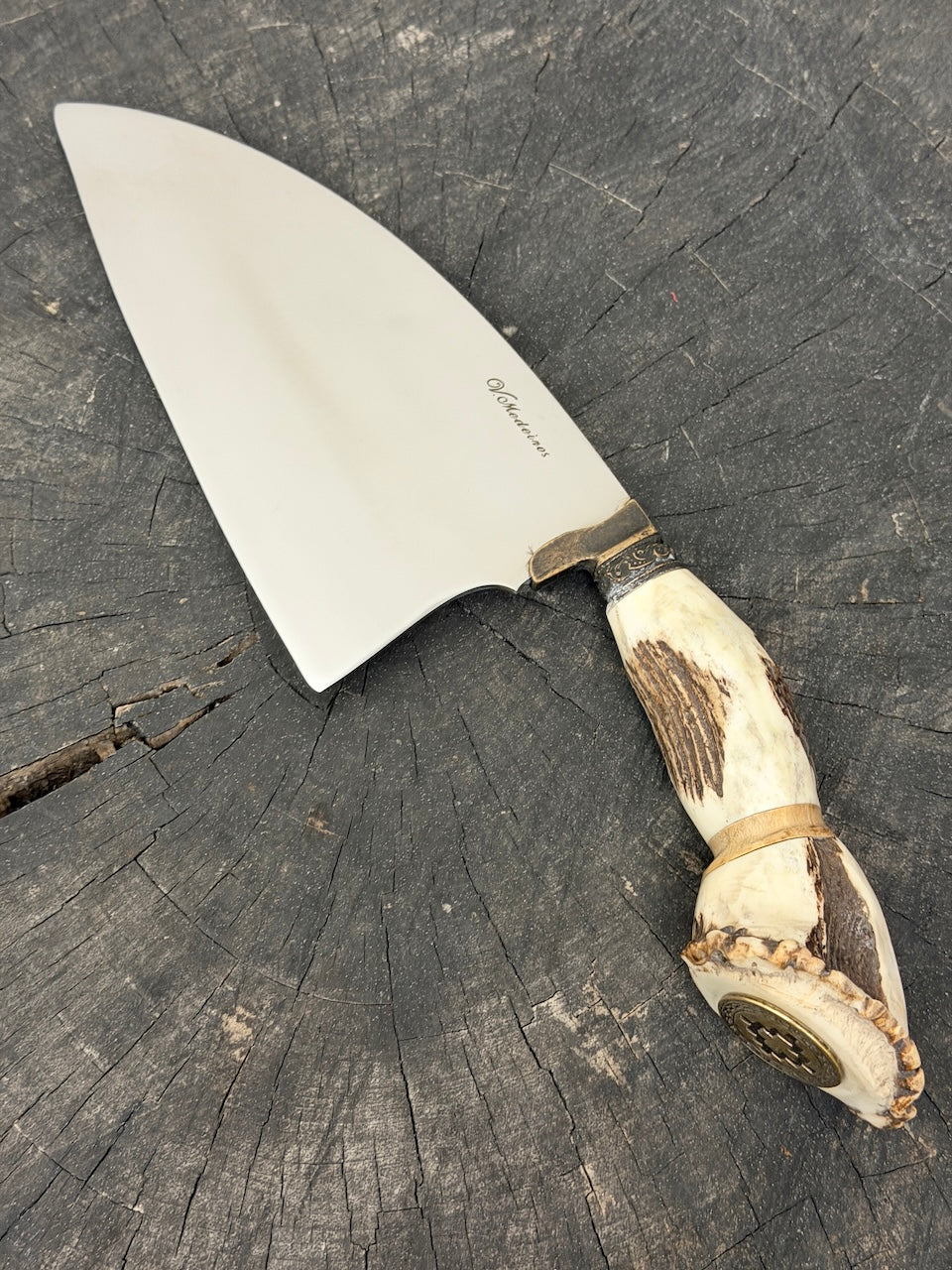 8" Cutelo / Cleaver, Deer Antler Roseta, SS440 - 190mm