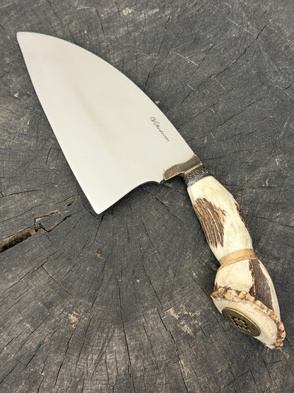 8" Cutelo / Cleaver, Deer Antler Roseta, SS440 - 190mm