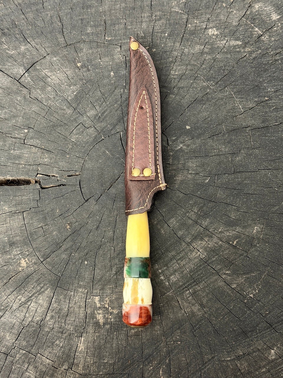 5" Boning Knife, Ostrich Bone &amp; Custom Block, HCS1070 - 130mm