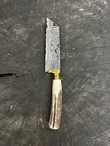 5&quot; Damascus Bunka Knife, Deer Antler, CS1095 15n20