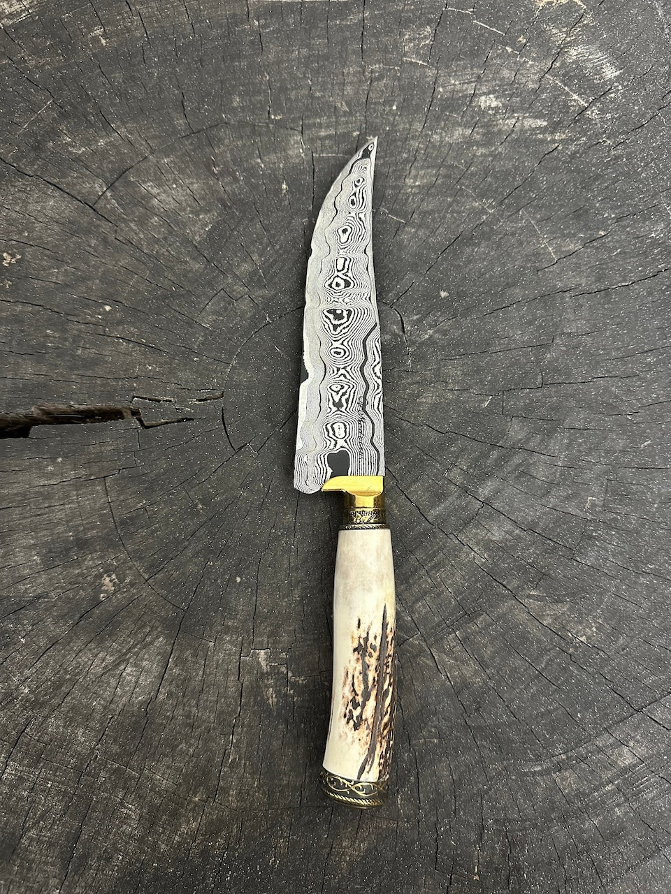 6.7" Damascus Knife, Deer Antler, CS1095 15n20
