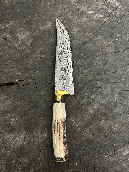 6.7&quot; Damascus Knife, Deer Antler, CS1095 15n20