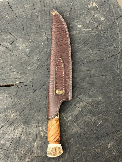 9" Artisan BBQ Knife, Deer Antler, SS440 - 230mm