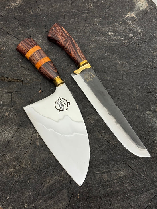 8" Cleaver & 9" Artisan Knives, Jacaranda Hardwood, SS440