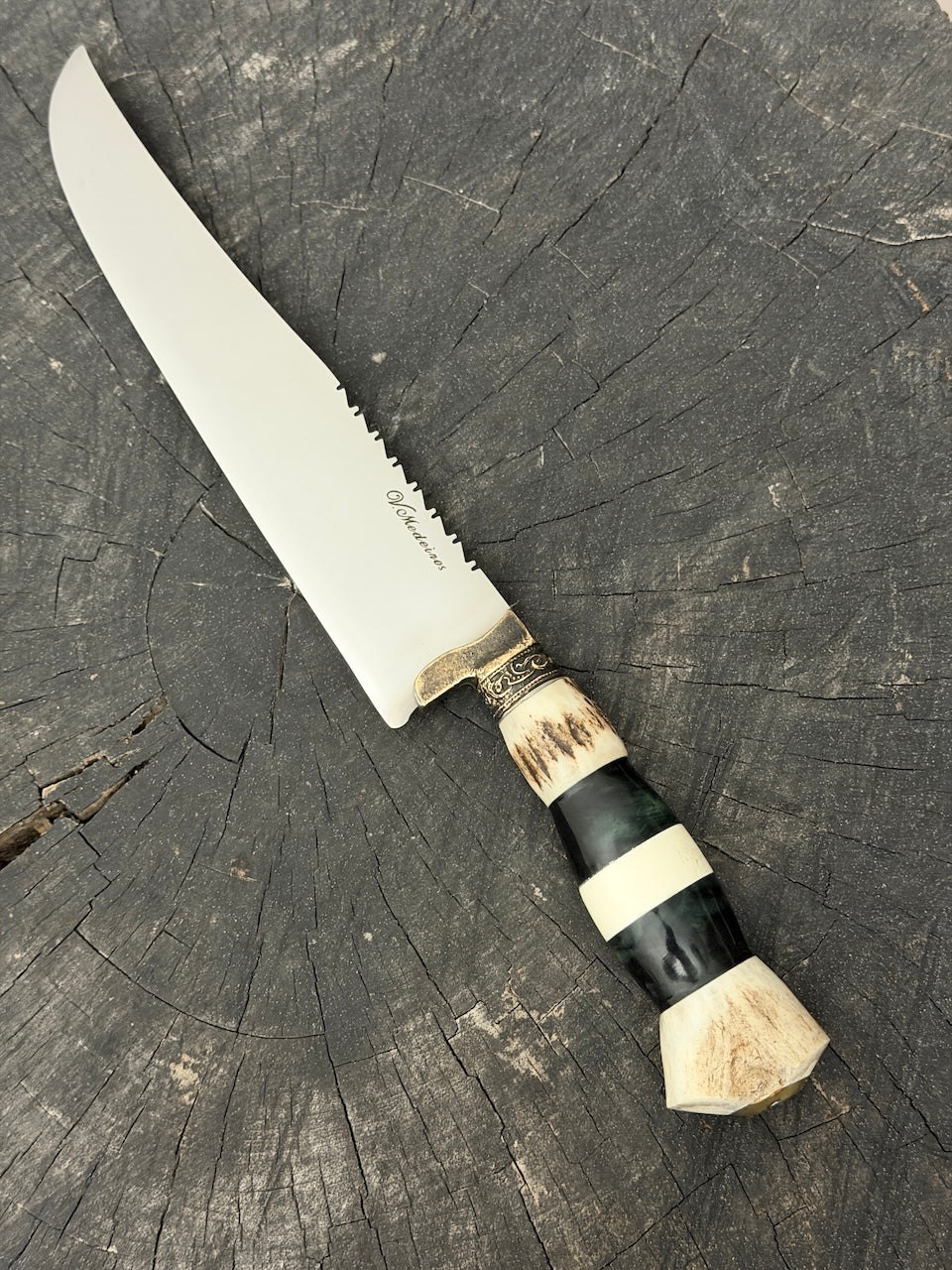 9" Artisan BBQ Knife, Custom Resin &amp; Deer Antler, SS440 - 230mm