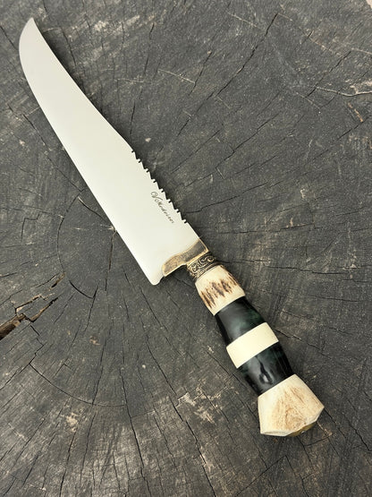 9" Artisan BBQ Knife, Custom Resin &amp; Deer Antler, SS440 - 230mm