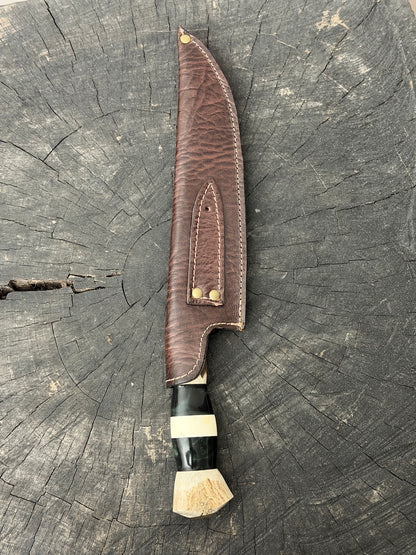 9" Artisan BBQ Knife, Custom Resin &amp; Deer Antler, SS440 - 230mm