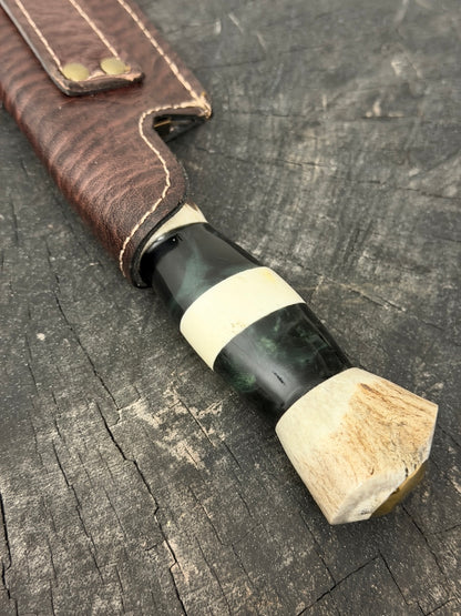 9" Artisan BBQ Knife, Custom Resin &amp; Deer Antler, SS440 - 230mm
