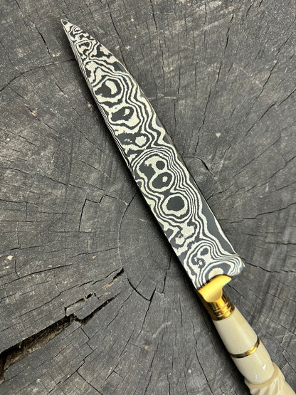 8&quot; Damascus Knife, Ostrich Bone, CS1095 15n20