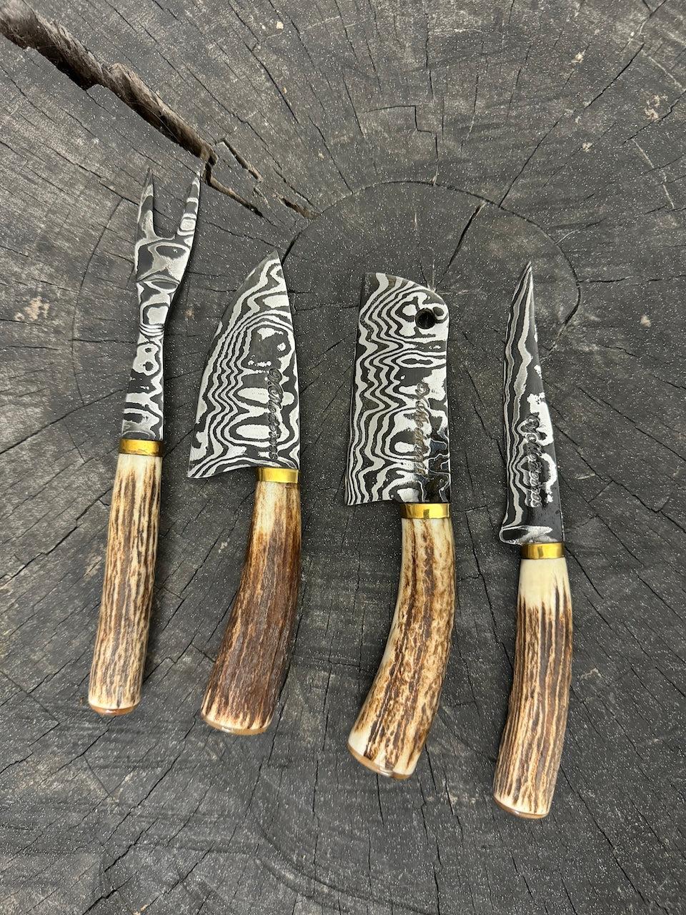 Damascus Cheese Charcuterie Knife Set, Deer Antler, CS1095 15n20