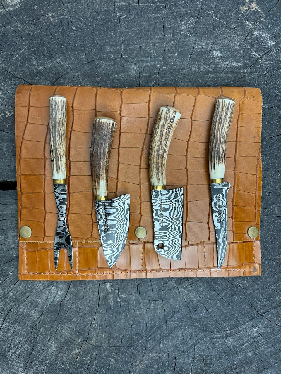 Damascus Cheese Charcuterie Knife Set, Deer Antler, CS1095 15n20