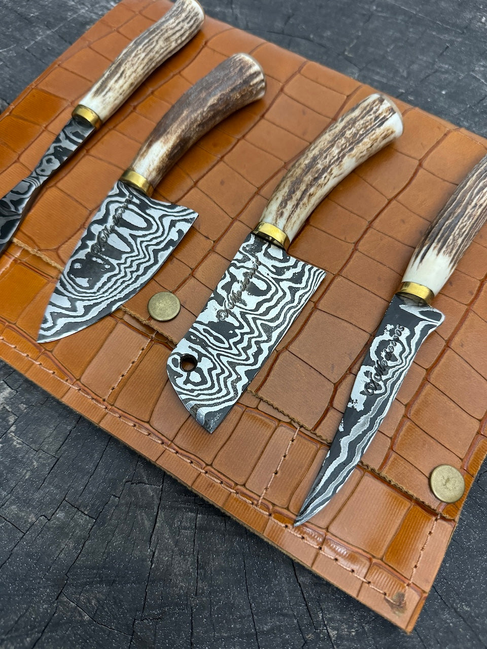 Damascus Cheese Charcuterie Knife Set, Deer Antler, CS1095 15n20