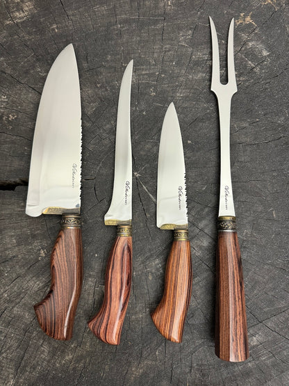 BBQ Knife Set of Jacaranda Hardwood Handles SS440