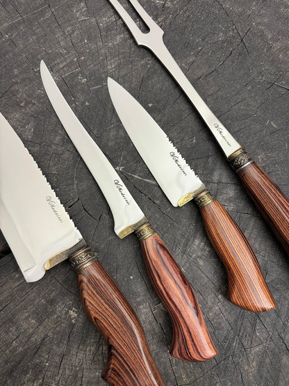 BBQ Knife Set of Jacaranda Hardwood Handles SS440